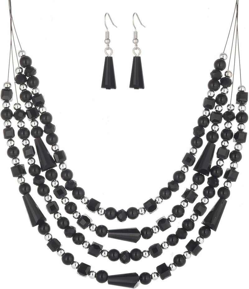Errally Store Layered Beaded Statement Necklace Multi Strand Crystal Beads Collar Necklace and Earring Sets for Women Fashion Costume Jewelry Set Gifts for Her - Image 1